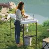 Outsunny Folding Fish Cleaning Table with Sink, Portable Camping Table with Faucet, Drainage Hose, Sprayer and Shelf, White