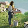 Outsunny Folding Fish Cleaning Table with Sink, Portable Camping Table with Faucet, Drainage Hose, Sprayer and Shelf, Tan