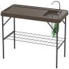 Outsunny Folding Fish Cleaning Table with Sink, Portable Camping Table with Faucet, Drainage Hose, Sprayer and Shelf, Tan
