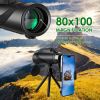 80x100 HD Monocular Telescope for Adults BAK-4 Prism High Power Monocular for Smartphone with FMC Lens Phone Adapter Tripod Case for Bird Watching Hun