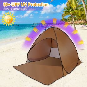 Pop Up Beach Tent Sun Shade Shelter Anti-UV Automatic Waterproof Tent Canopy for 2/3 Man w/ Net Window Storage Bag for Outdoor Beach Camping Fishing P (Color: Coffee)