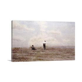 Tending The Fishing Nets 1882 (Type: Standard Framed Canvas Print, size: 32" x 24" / 80cm x 60cm (approx))