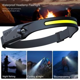 COB LED Induction Riding Headlamp Flashlight USB Rechargeable Waterproof Camping Headlight With All Perspectives Hunting Light (Electrical outlet: USB, Color: 3PCBlack)